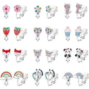 12 Pairs Colorful Clip-On Earrings Sets for Women Hypoallergenic Cute CZ Animal